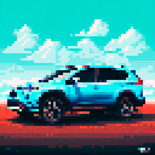 Photorealistic whole Toyota RAV4, centered, three-quarter view, right front wheel, clean background, realistic colors, pixel art style

