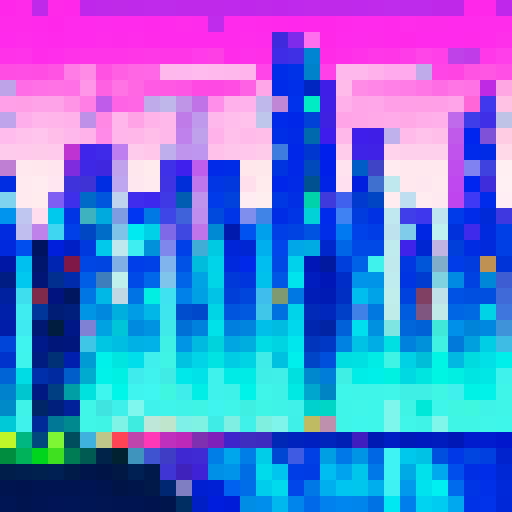Grimy neon-lit skyscrapers tower over a sprawling pixelated metropolis, with flickering streetlights reflecting off puddles of rainwater on the sRGB background