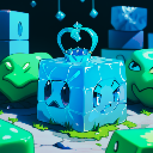 Blue Slime cube, Gelatinous cube, wearing crown