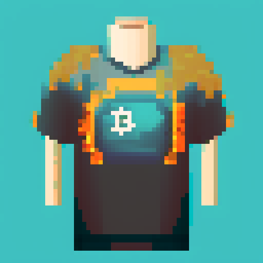 bitcoin shirt, pixel art, front view, 2d game art, flat color