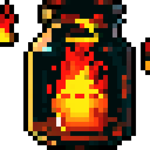 jar of fire waving, pixel art, sRGB, hand, 