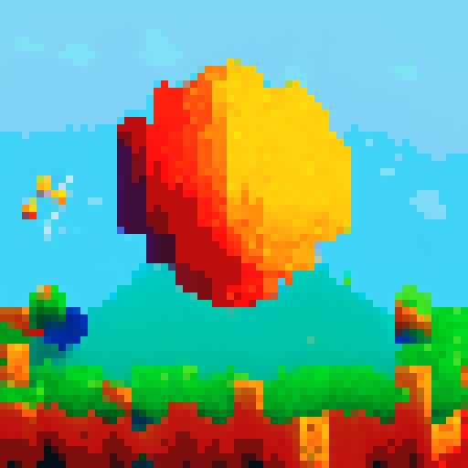 Flaming pixelated sphere hurtles through the air, leaving a trail of fiery pixels in its wake.