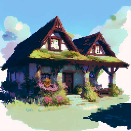 An old inn with fire and lightning