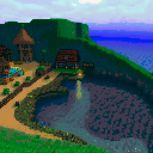 Lagoon, village, water