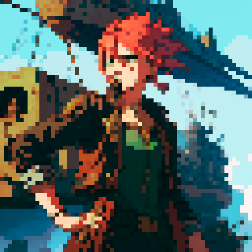 main character sprite with animations. young steampunk airship captain who fights with dual pistols