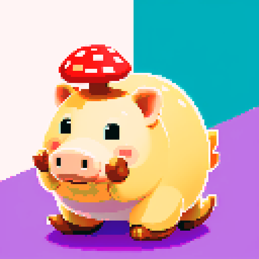 antropomorphic smiling hog with mushroom on back