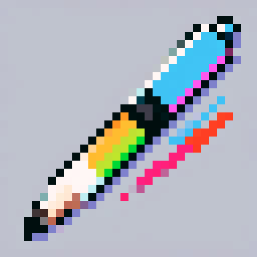 colorful paintbrush, bold black outline, pixel art, sRGB