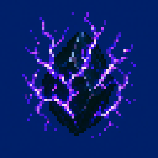 Obsidian piece wrapped with crackling deep-purple lightning, solid-color background