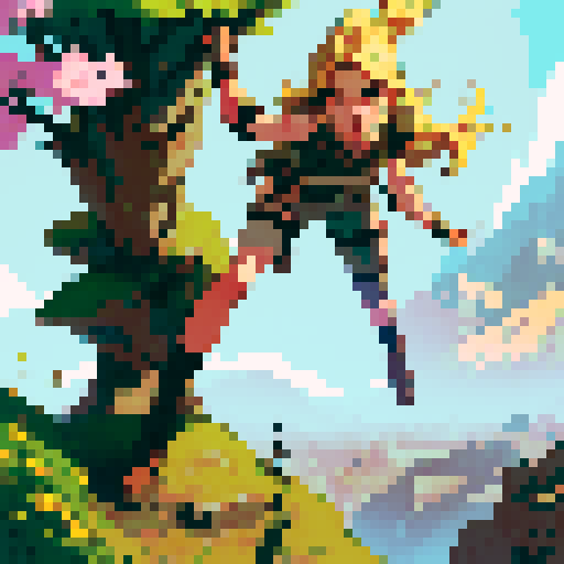 blonde hair tomb raider climbing up hills and mountains