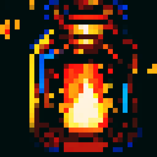 jar of fire waving, pixel art, sRGB, hand, 