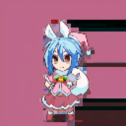 blue haired, bunny eared, Santa girl in pokemon pixel art style