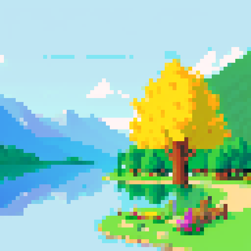 landscape with lake, trees, and mountains