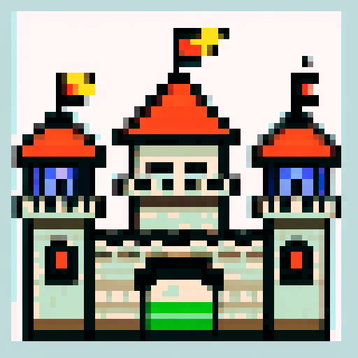 8 bit castle tower, cute, cozy, pixel art, sRGB