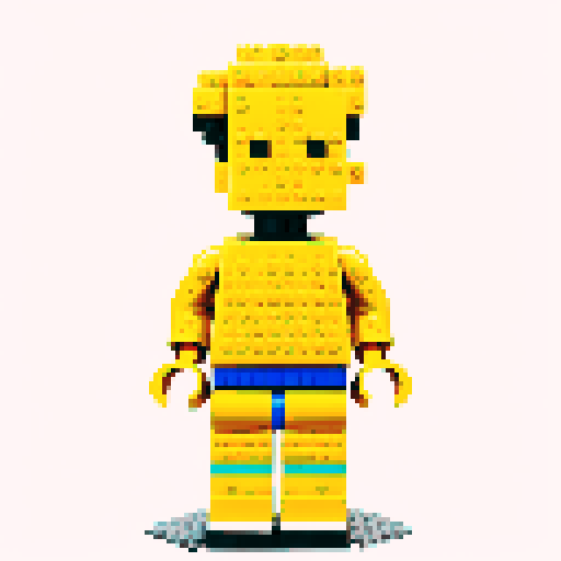 lego pixel, vibrant colors, blocky shapes, small plastic bricks, isometric perspective, retro video game, low resolution, 8-bit graphics, sharp edges, square grid, limited color palette, nostalgic feel, brick-built characters, iconic lego logo, digital recreation, detailed textures, crisp lines, simplified forms, nostalgic gaming vibes gold color body 