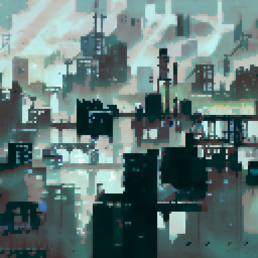 City view, skyscrapers, dark grey fog