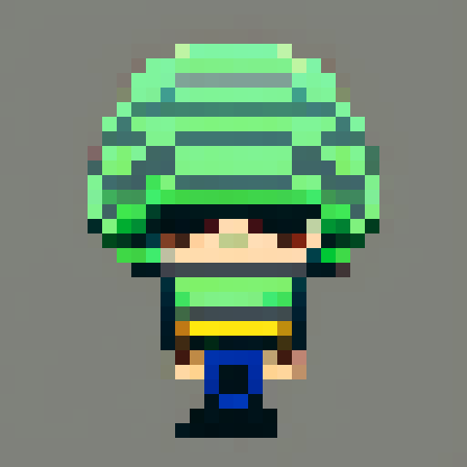 Tony soldier sprite, big head, big helmet, cute, funny, drab colors