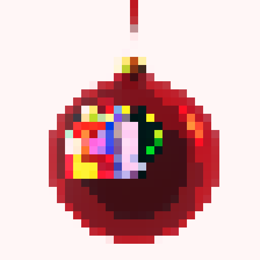 Christmas ornament, 32x32, bold darkened outline, srgb colors, centered.