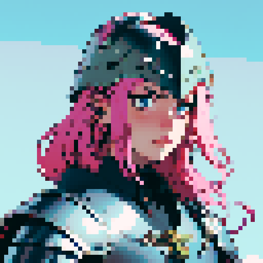 male weaponsmith portrait, middle ages, plate armor, helmet, pixel art, non-vibrant colors