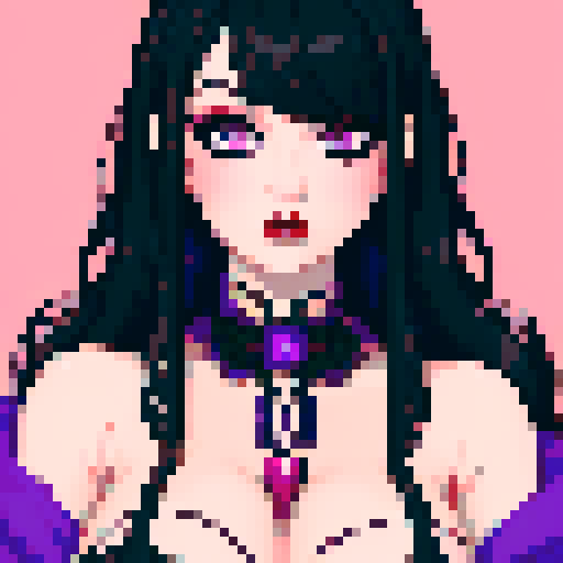 curvy, cute, goth girl,  black hair, purple eyeshadow, red lipstick. Nude glamour shot.