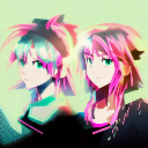 Neon-lit cyberpunk portrait with vibrant hues of electric blue, hot pink, and acid green in a 16x16 pixel art style.
