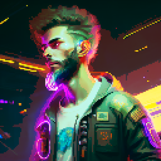 Bearded warrior in a flannel shirt wields dual axes in front of a glowing computer screen, surrounded by neon-colored magic spells