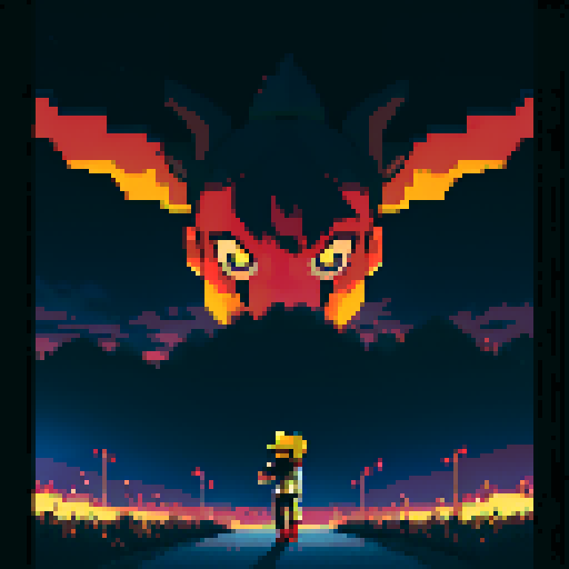 Pokemon, dark and cloudy night, dusky colors, pixel art, sRGB