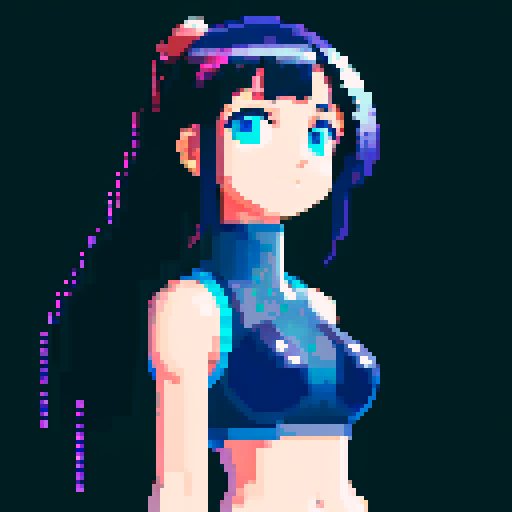 cyberpunk anime girl, floating above a glowing gene bottle filled with swirling strands of DNA, rendered in pixel art