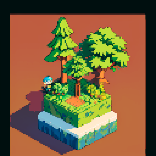 Giant Pineapple tree. Isometric view, set at night. With little baby pineapple saplings around. No background. 6-colour palette.
