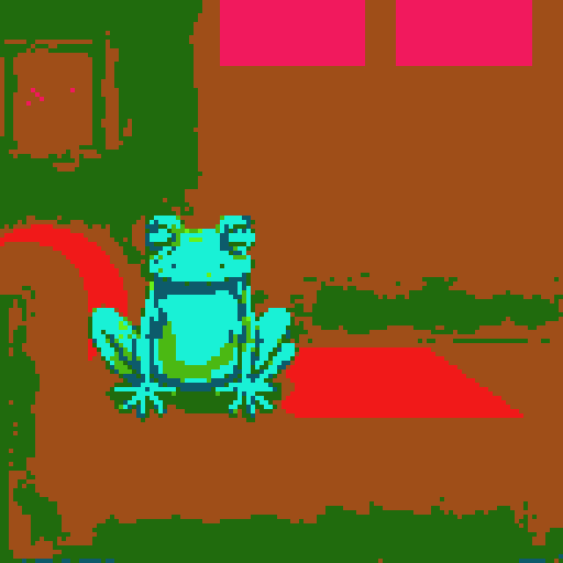 In the cozy ambiance of a dimly lit room, a small, jovial frog perches comfortably upon a plush couch chair, its diminutive size emphasized by the vastness of the furniture. The flickering flames of a nearby fireplace cast a warm glow, enveloping the space in a soft, golden light, creating an atmosphere of comfort and relaxation. With a mug clasped delicately between its tiny webbed fingers, the contented frog takes a sip of steaming coffee, its expression reflecting pure bliss.
