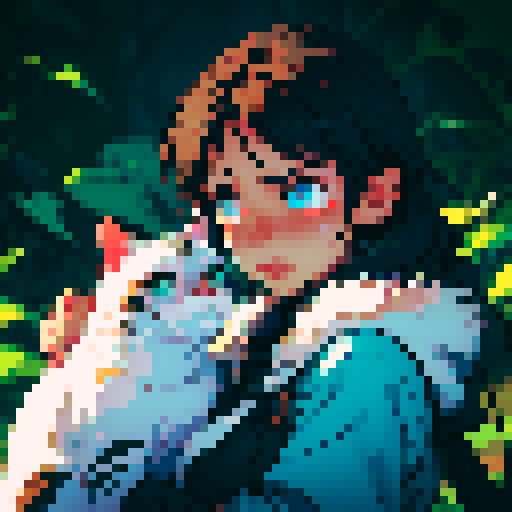 crying cat, pixel art, sRGB, teardrops, expressive eyes, vibrant colors, distressed fur, melancholic expression