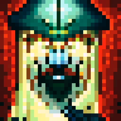 tall bearded man, big nose, wizard costume, frothy beer, pixel art, portrait, 