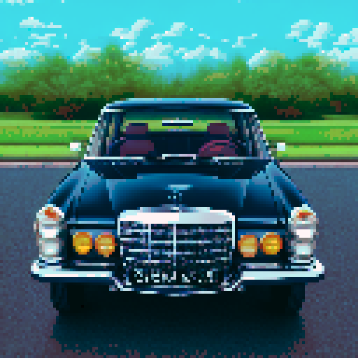 Photorealistic whole Mercedes-Benz 600 SEL, three-quarter view, right front wheel, clean background, sRGB colors, pixel art style
