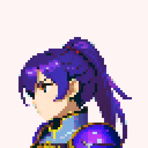 Fire emblem character, intricate armor details, 32x32 pixel art, sRGB, game icon, skill art, close up, portrait, teenage princess, blue ponytail, purple armor, 8 bit