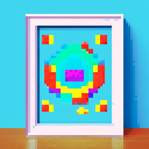 rectangular blueberry-made art frame, space portal inside, cute pixel art, vibrant colors, nostalgic feel