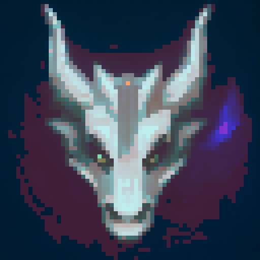 red dragon head, sprite, vibrant colors, glowing eyes, horns, 8-bit art style