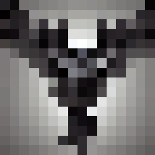 Create a menacing, sharp-feathered Eldritch Owl with a color scheme of evil black, white, and silver, suitable for a Fantasy RPG.