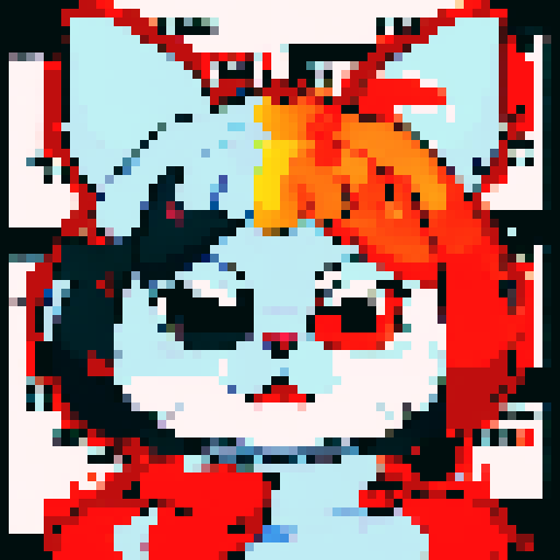 "Cute puppy and angry kitten in a close-up character portrait, depicted in anime style with pixel art details."