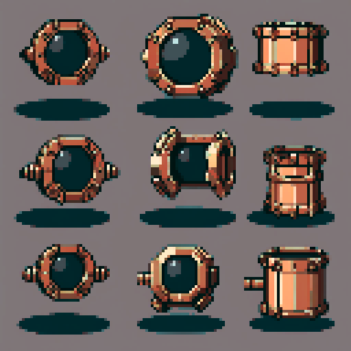 I want a wide copper mounting for some object. It should have a large flat space on top to connect something. I want this object usable an asset in a videogame, meaning only one object per image, outlined with a strong black stroke, on a solid-color background.