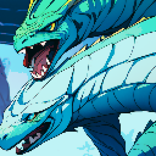basilisk, blue and white color scheme, pixel art, sRGB