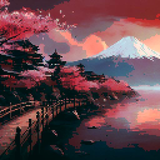 majestic surreal pixel art landscape