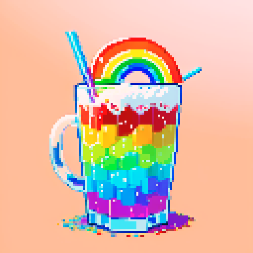 rainbow drink with straw, rainbow on top, white background