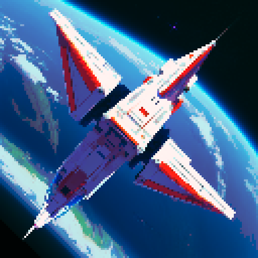 a  pure 2d sprite for a space game. a top down view of a triangular spaceship all by itself  ,style of the 80s. The spaceship should not have any shadows.