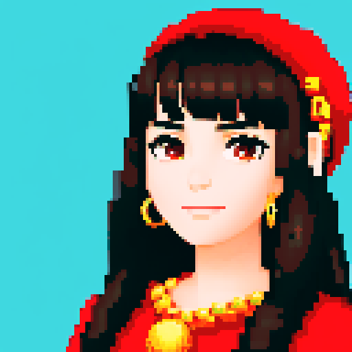 Create a realistic portrait for a young woman with dark hair with a flow de maga on it and wearing a traditional Puerto Rican dress