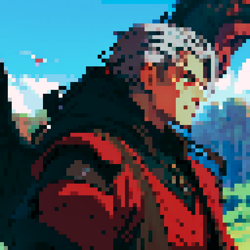 Black and red dragon, male rider, mid-length gray hair, fantasy RPG