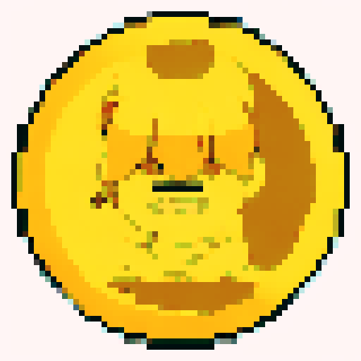 16x16 pixel art, anime style, close up of a game icon portrait depicting a land filled with golden coins in Money land