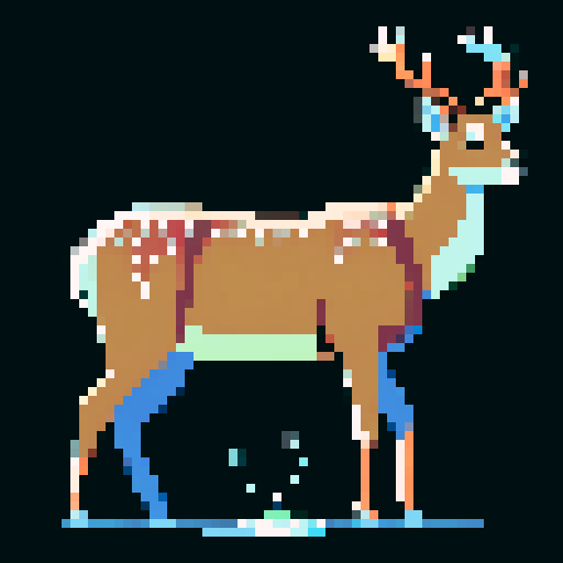 Full body image of deer drinking from a pond