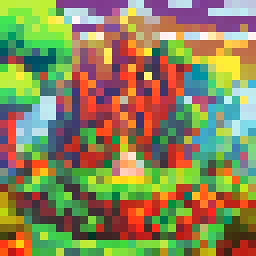 Celestial Island, a pixel art game icon capturing a close up, 16x16 portrait of the captivating world of "My Singing Monsters"
