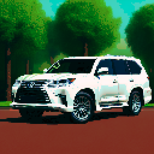Photorealistic whole Lexus LX, three-quarter view, right front wheel, clean background, sRGB colors, pixel art style