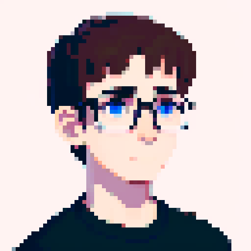 portrait, sprite art, young man, sad, narrow eyes, nerd, muted colors, depressed