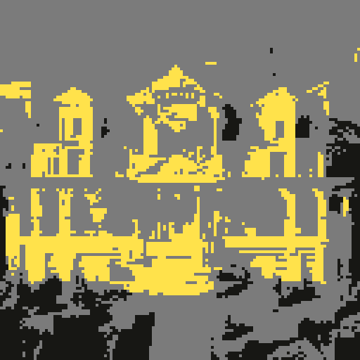 Suburban mansion, front view, symmetrical design, towering structure, pixelated windows, pristine lawn, straight path to door, low-resolution details, sRGB color palette